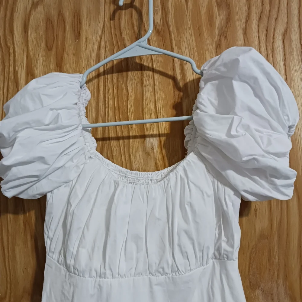 Abercrombie & Fitch White Cotton  Mini Dress Puff Sleeves Size XSP - Picture 4 of 8